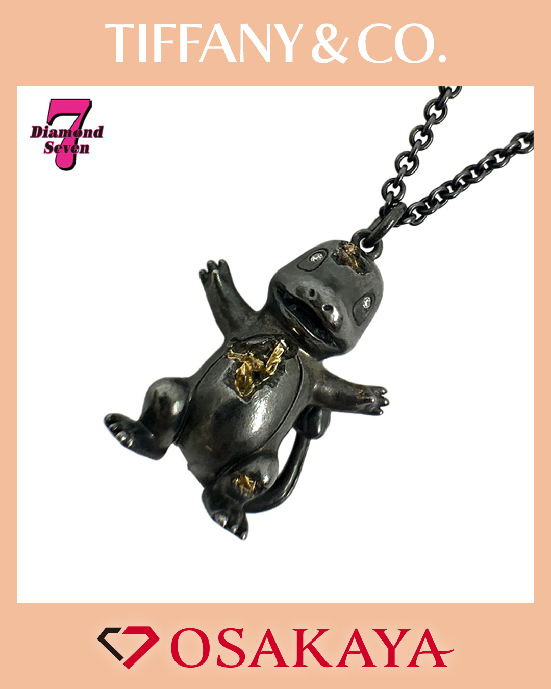 ティファニー＆アーシャム スタジオ＆ポケモン ヒトカゲ ペンダント ネックレス Ag925